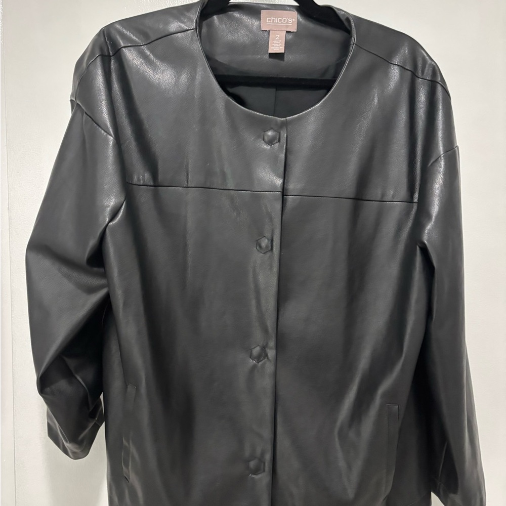 Chico's Elegant Black Faux Leather Jacket Size 2